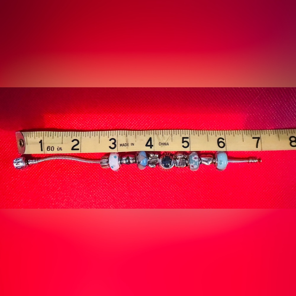 Authentic Pandora Silver and Blue Charm Bracelet with 10 charms - Picture 5 of 5